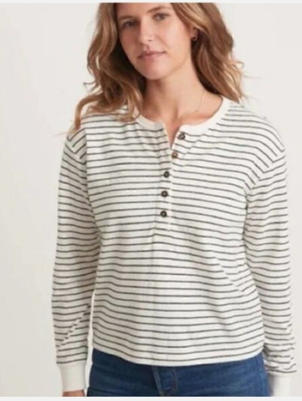 Marine Layer Carter Henley Women's Top Shirt White/Black Stripes Extra Large XL